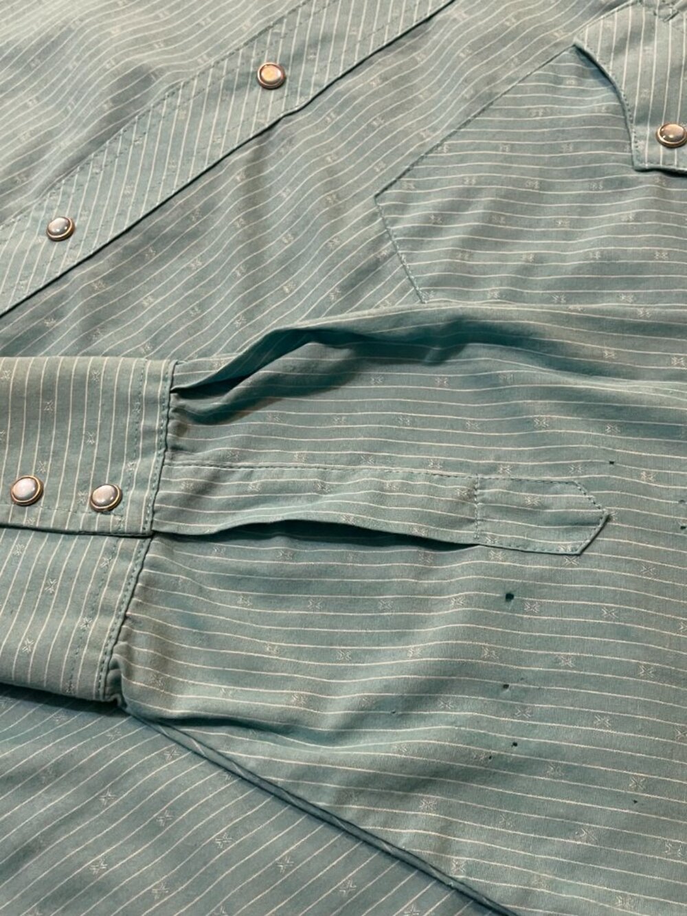Men's XXL Wrangler Aqua/White Pinstripe Pearl Snap Long Sleeve Shirt - Picture 10 of 15